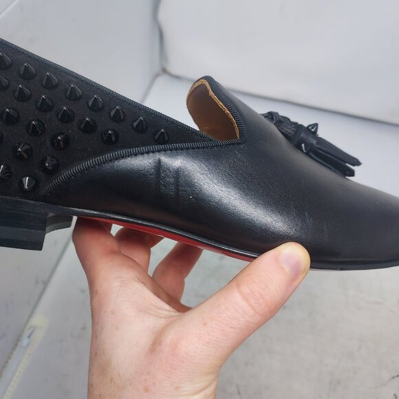 Christian Louboutin MENS Black Tassilo Spike Stud Tassel Leather Loafer - Picture 9 of 10
